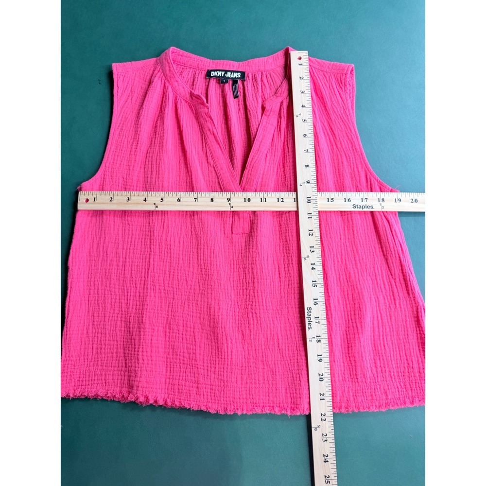 DKNY Hot Pink 100% Cotton Double Gauze Sleeveless Blouse Small Boho - Picture 5 of 5